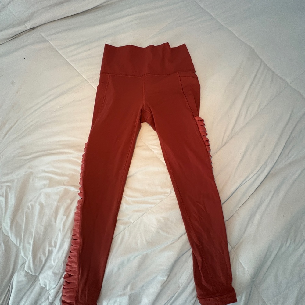 Athleta Red Ruffle Leggings